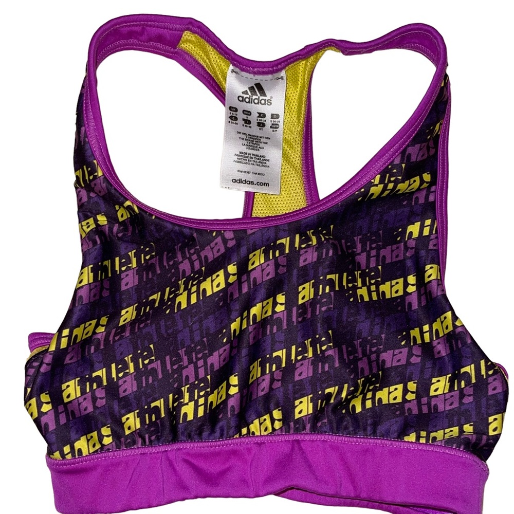 Adidas Women’s Tech Fit Clima Cool Sports Bra Size Small Purple Yellow Athletic